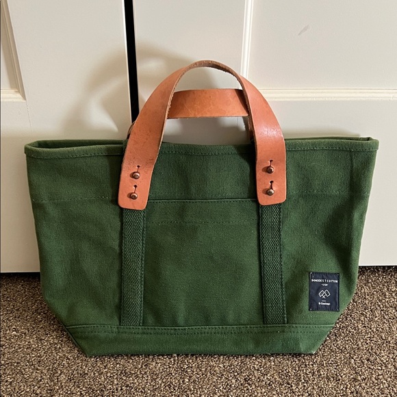 Immodest Cotton Handbags - Immodest Cotton Green Canvas Lunch Tote with Leather Straps
